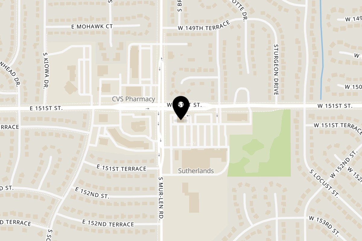 Map showing the location of Crazy Good Barbeque on 16695a W 151st St in Olathe